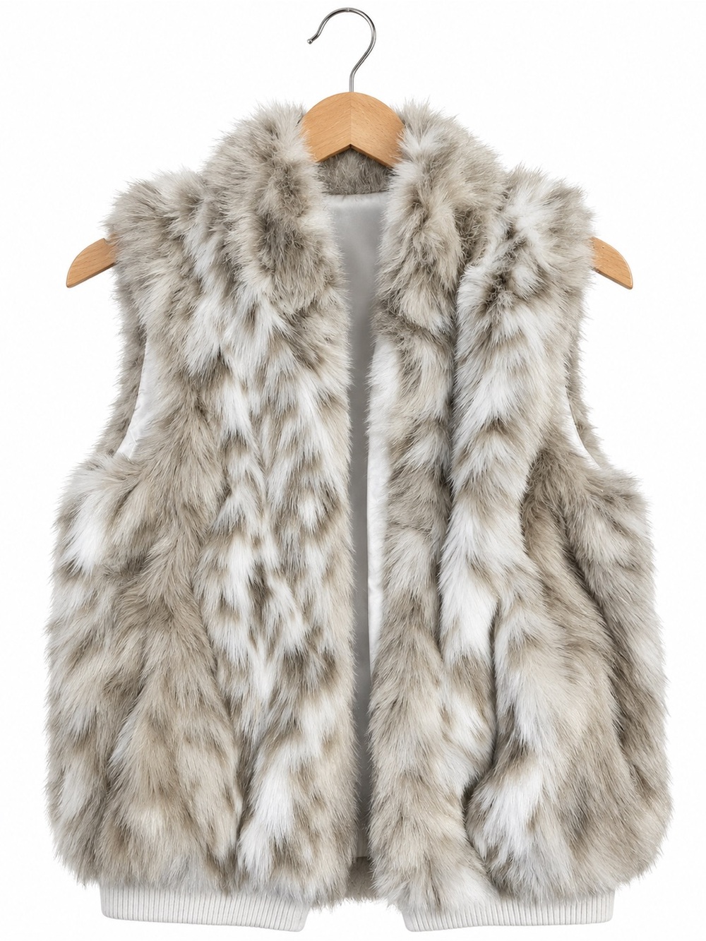 Coldwater Creek Taupe and White Faux Fur Vest